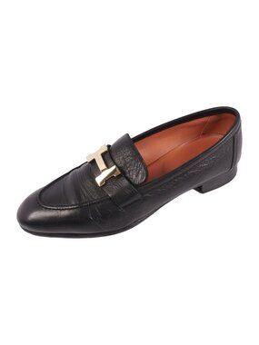 Hermes Loafers Moccasins Paris Constance H Logo Shoes Leather Black